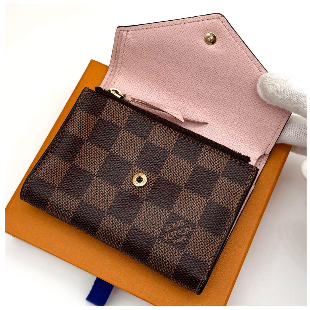 ルイヴィトン ダミエ ポルトフォイユ ヴィクトリーヌ 三つ折り財布 ピンク