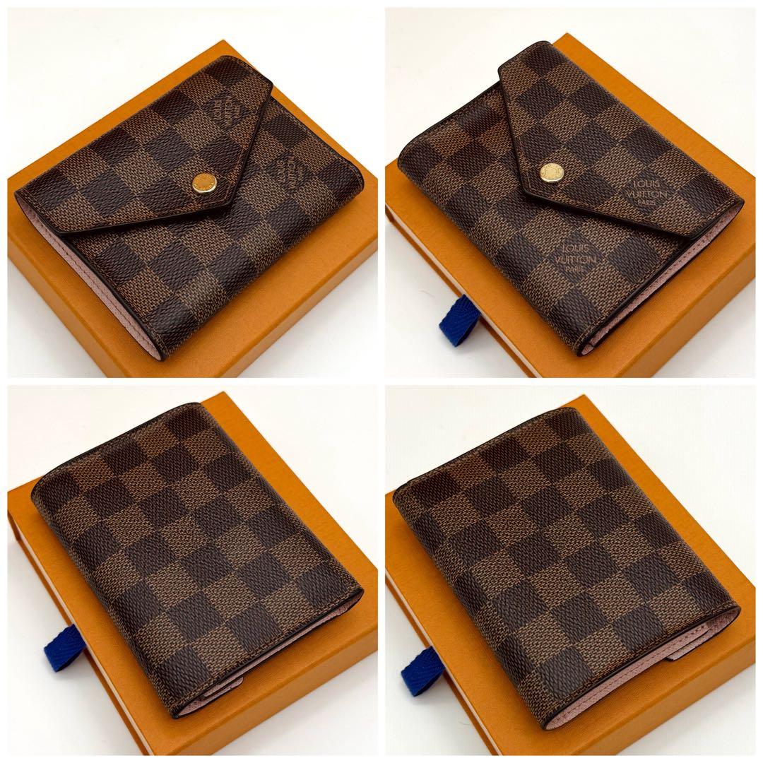 ルイヴィトン ダミエ ポルトフォイユ ヴィクトリーヌ 三つ折り財布 ピンク