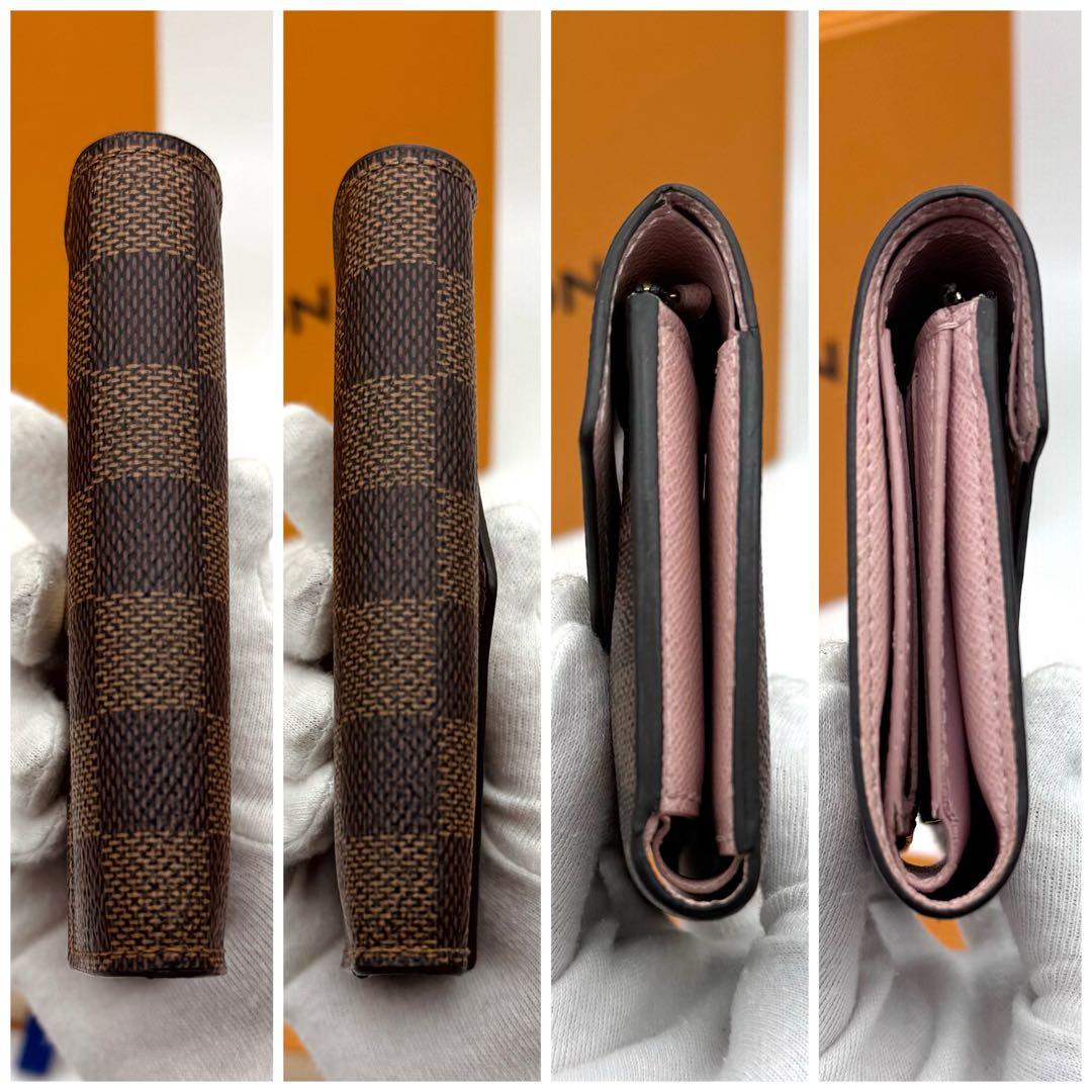 ルイヴィトン ダミエ ポルトフォイユ ヴィクトリーヌ 三つ折り財布 ピンク