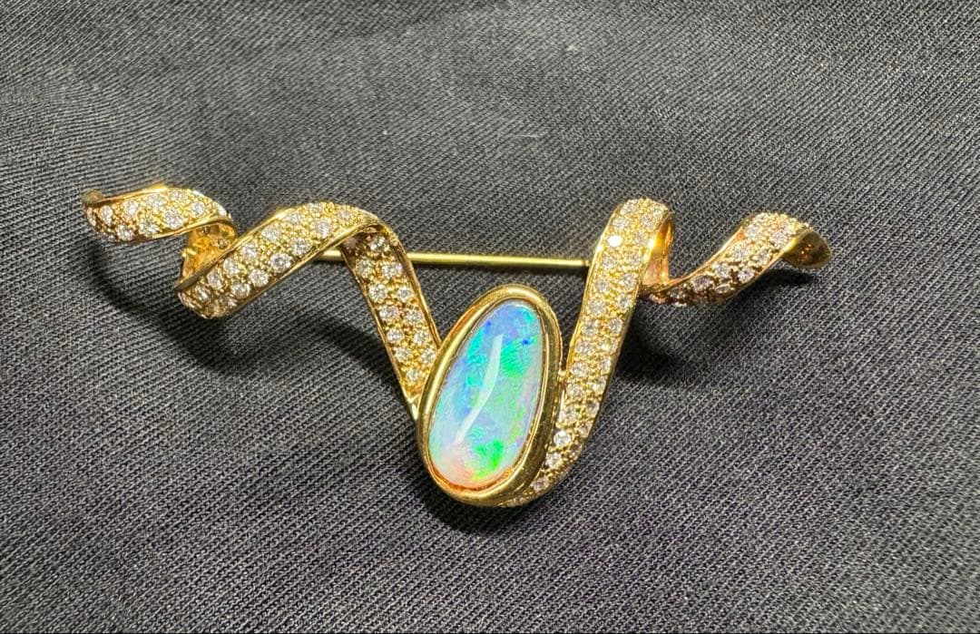 K18 オパール＆ダイヤモンド ブローチ