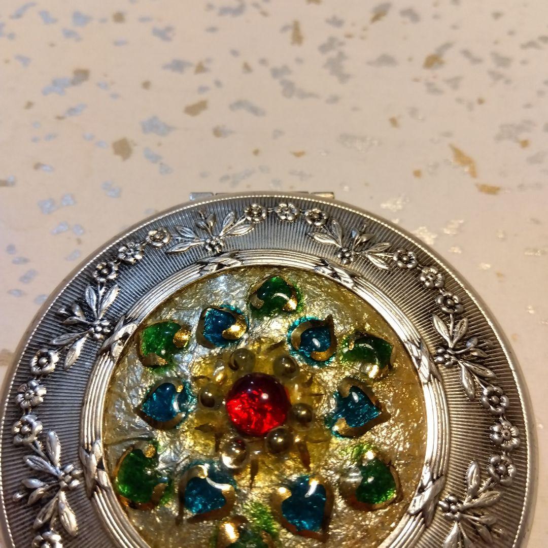 お値下げ▲フランスアンティーク パウダーケース 刻印 シルバープレート ミラー付