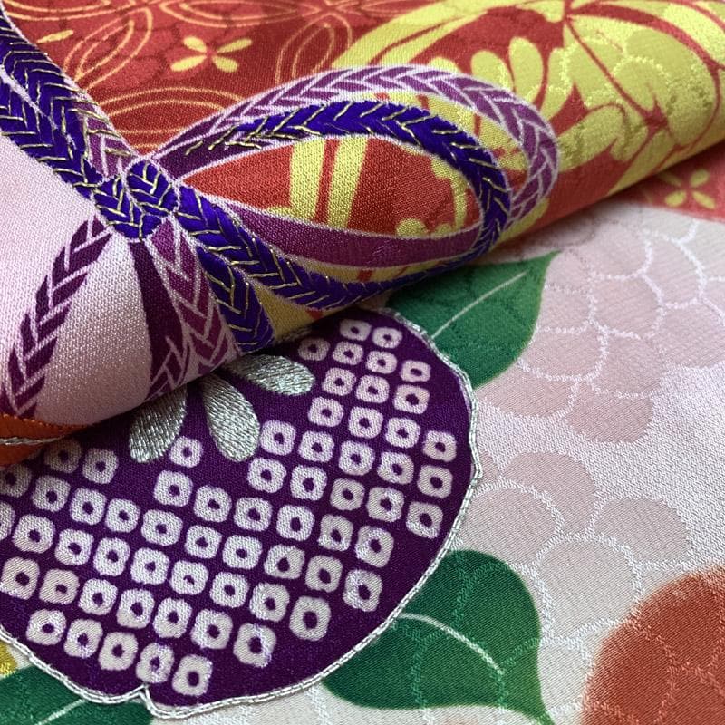 506aj51着物のみ■アンティーク振袖 金駒刺繍 刺繍 橘 ジュニアにも■良好