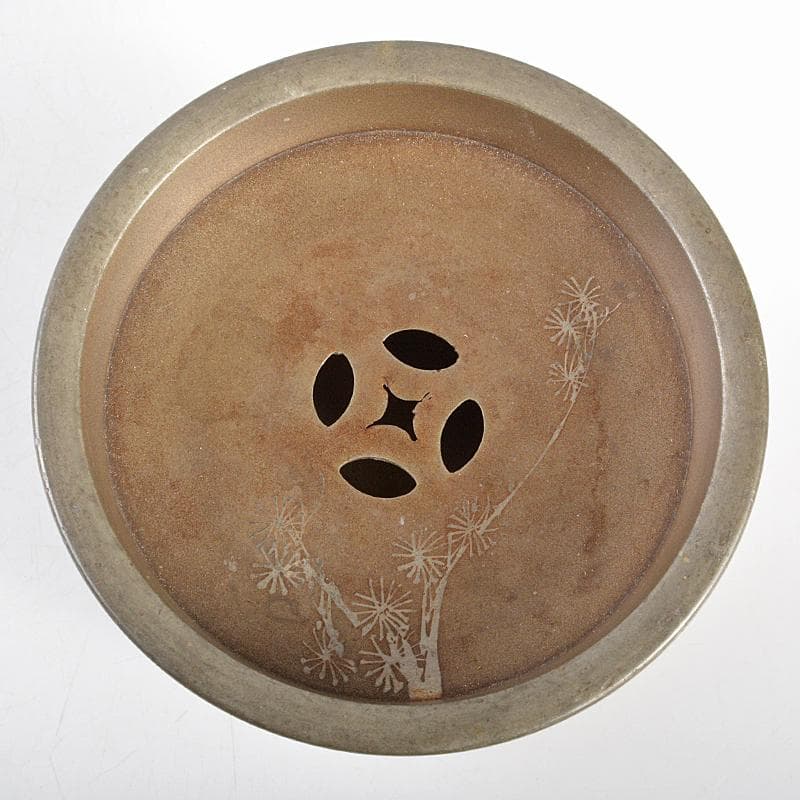 煎茶道具　古錫　漢詩松文　茶こぼし　在銘　重さ約436g　V　R5399