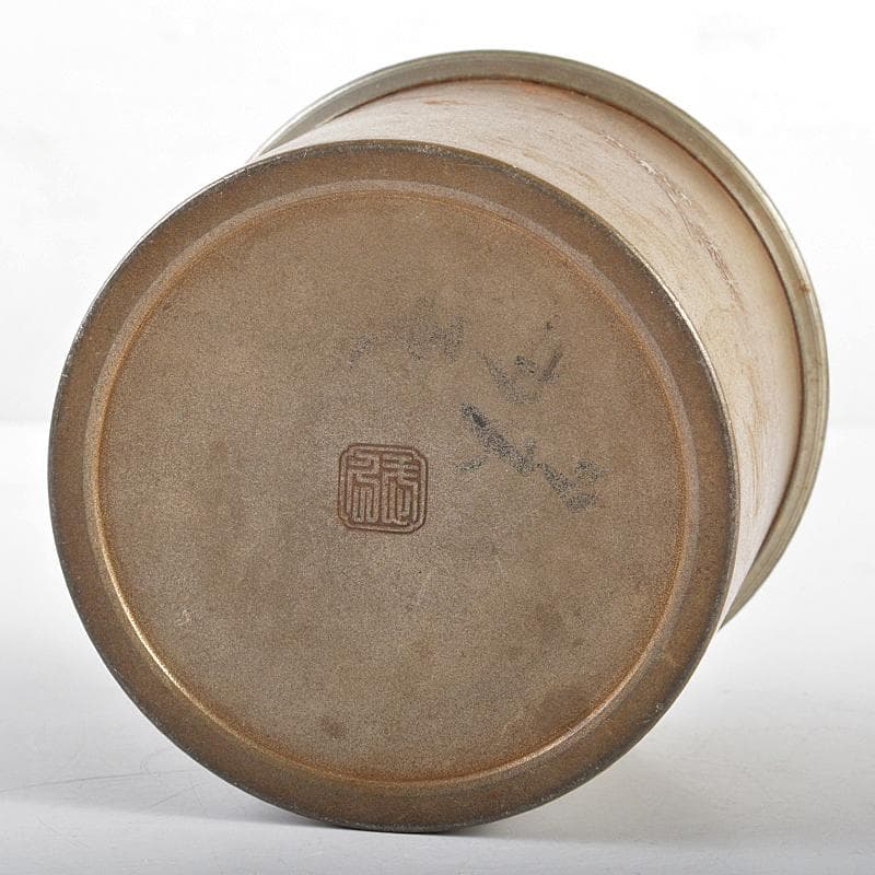 煎茶道具　古錫　漢詩松文　茶こぼし　在銘　重さ約436g　V　R5399