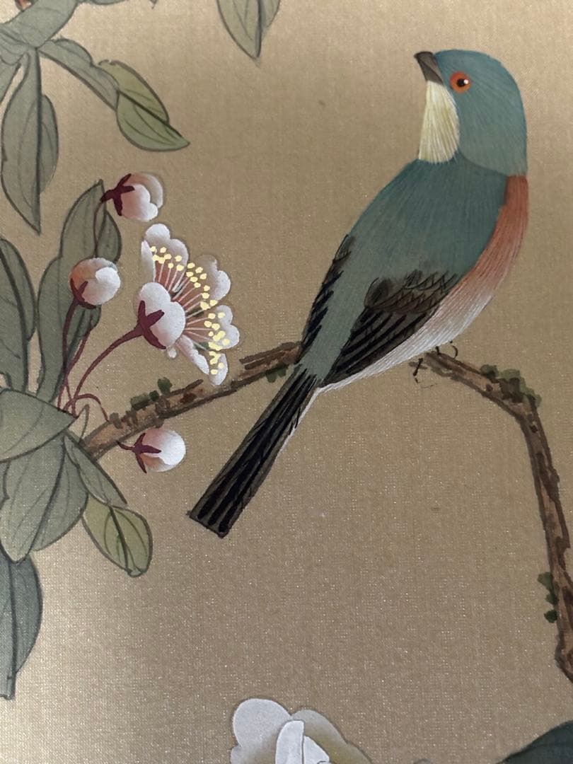 中国清代画家（王时敏画伯）の肉筆模写作品轴と肉筆花鳥画（5枚）共に古い絹本作品）