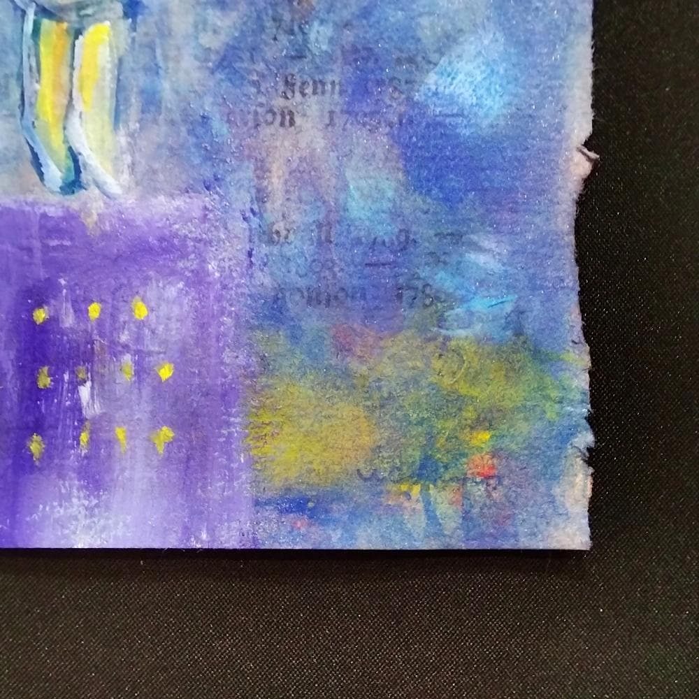 内野隆文　夜のくま　絵画　アンティークペーパー　アクリル画　現代美術　額付　真作