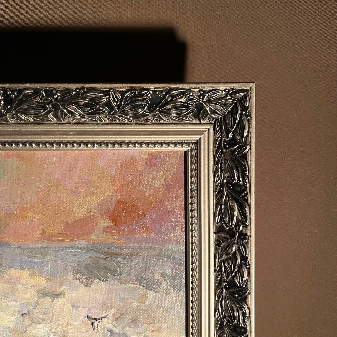 手書き油絵 クロード・モネ 積みわら 雪の効果 額付 絵画 インテリア 油彩画