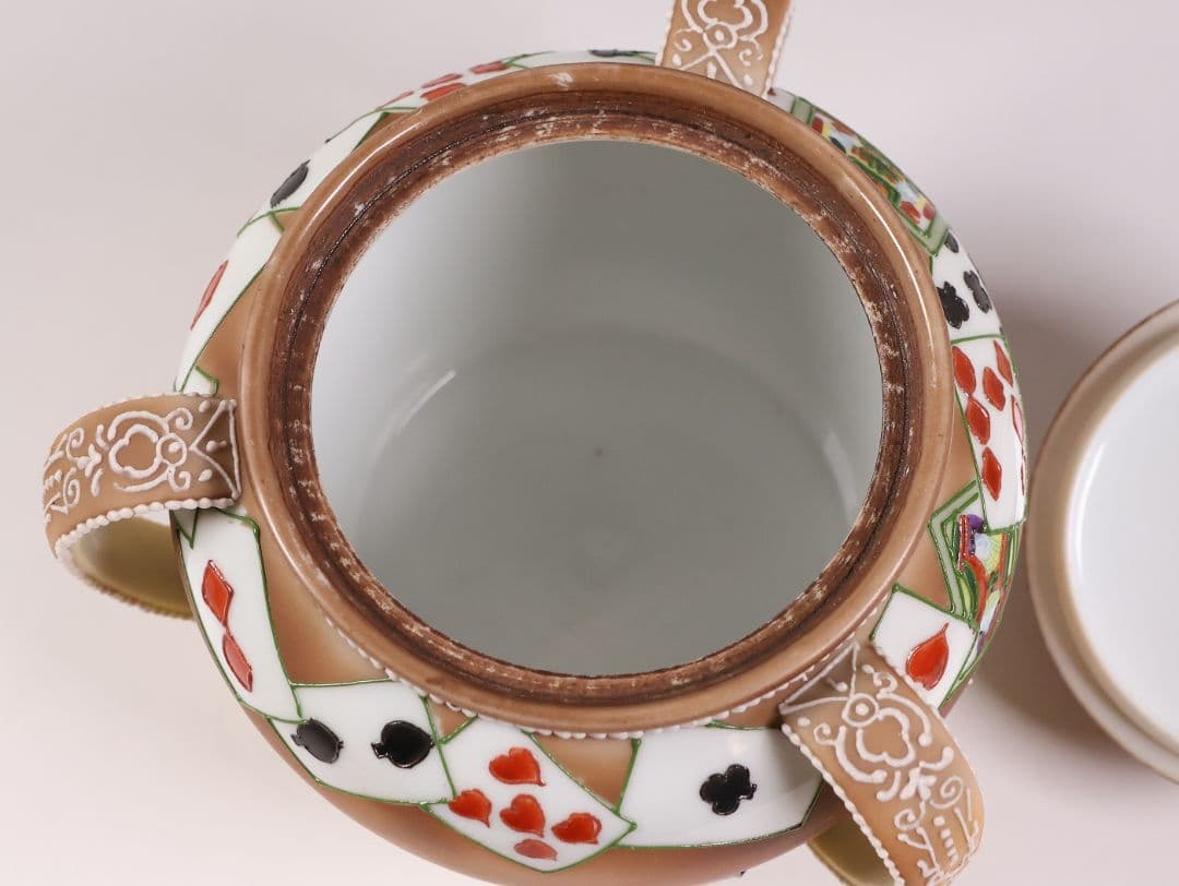 【CM322】オールドノリタケ トランプ スリーハンドル 葉巻入れ 蓋物 盛上