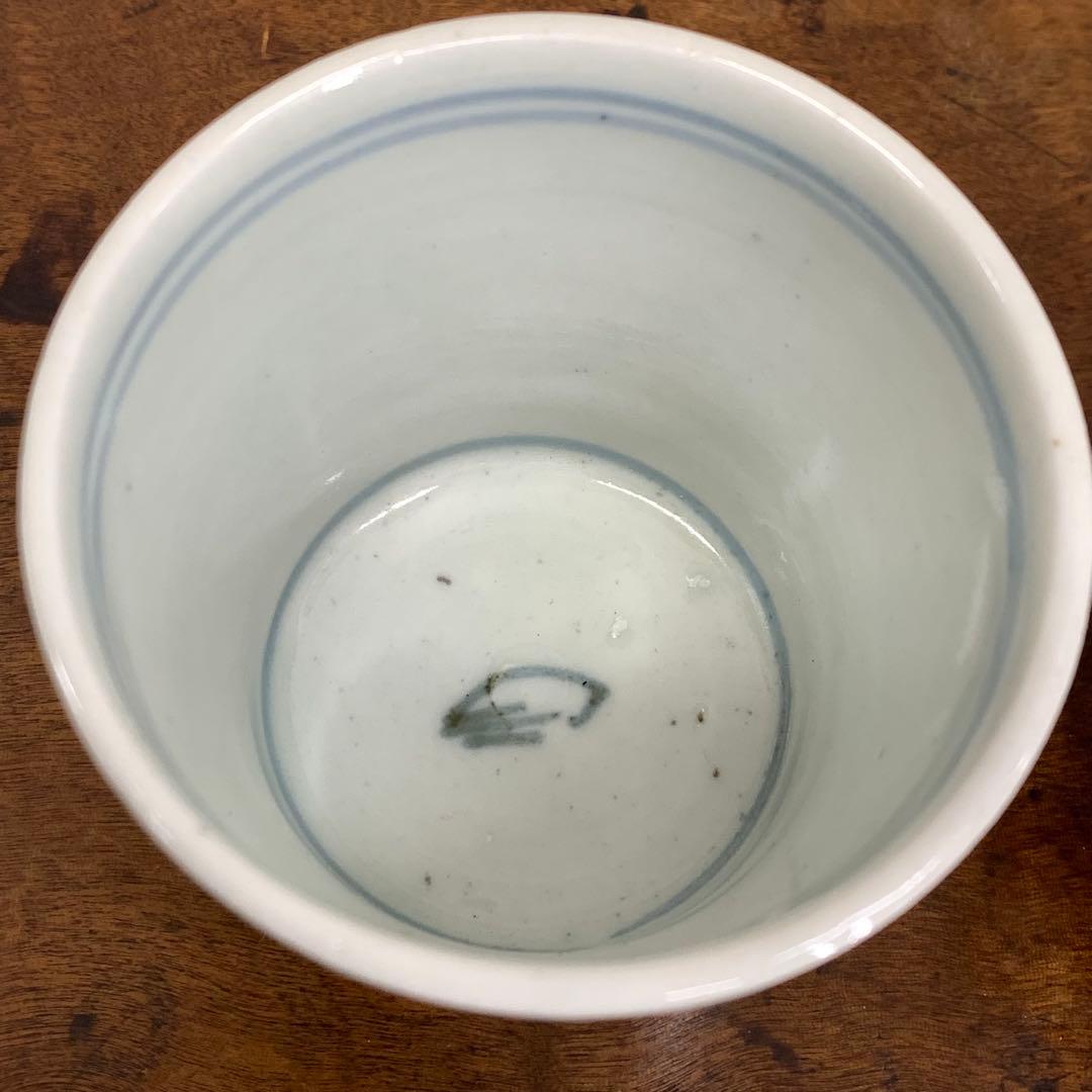 蕎麦猪口 2点 染付 矢羽根文 幾何学模様 江戸 時代 小鉢 アンティーク A②