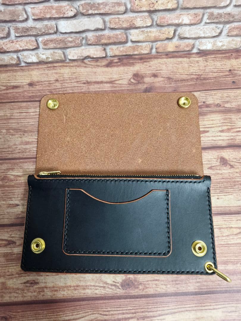 手縫い ロングトラッカーウォレット ヌメ革 茶芯 ステアハイドレザー