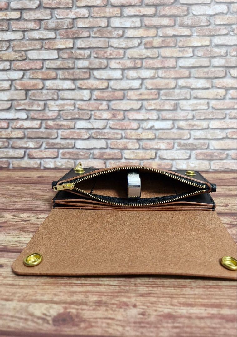 手縫い ロングトラッカーウォレット ヌメ革 茶芯 ステアハイドレザー