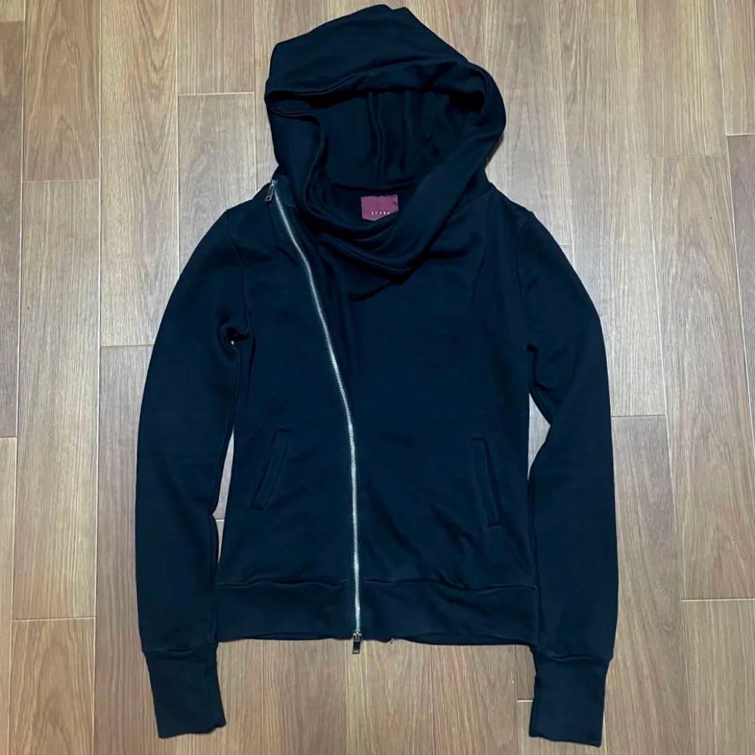 SEANA シーナ アシンメトリー 変形ジップパーカー ブラック L