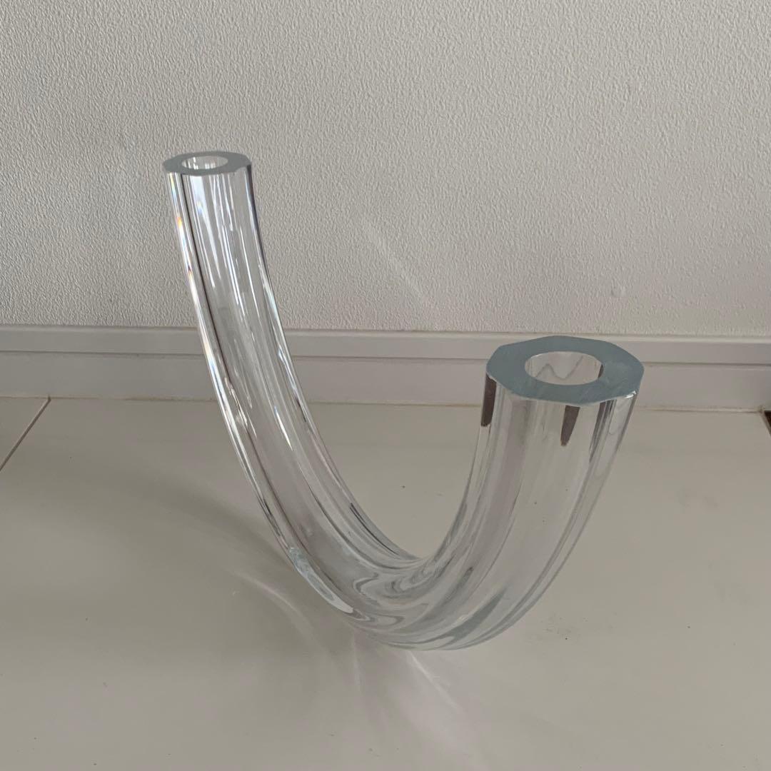 クリスタルガラス U字型花瓶② 変形花器　池坊　草月　生け花　華道　オブジェ