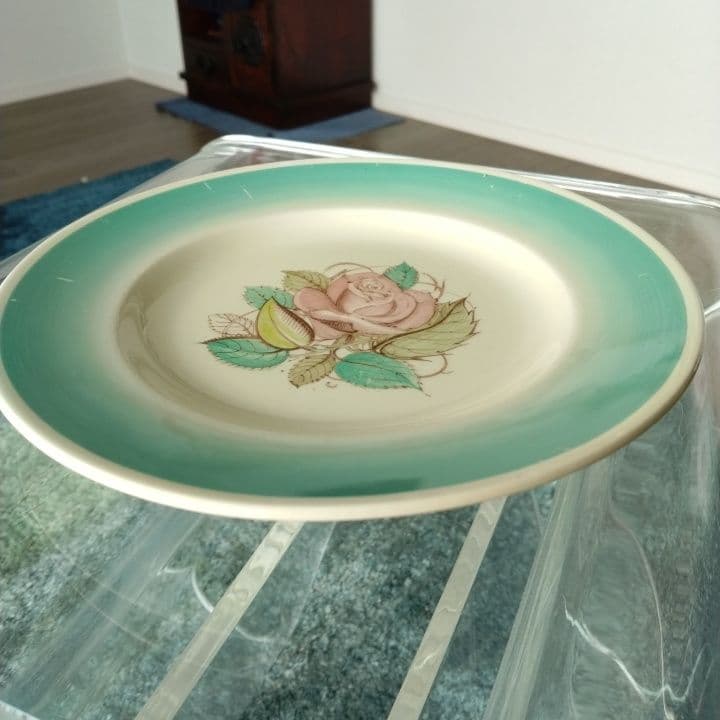 スージークーパー パトリシアローズグリーンプレート直径20センチ  アンティーク