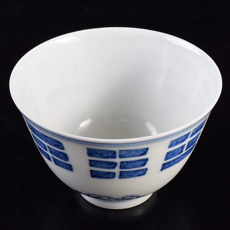 中国　大明成化年製　青花波文盃　C　7807E