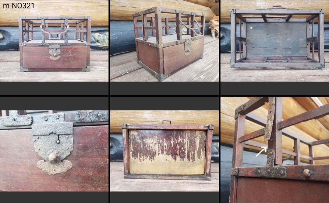 アンティーク日本の木製収納箱　野外茶道具？　江戸期？　40センチ