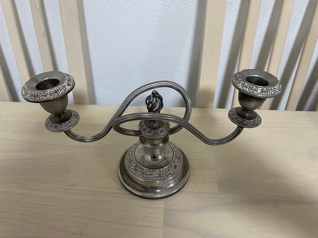 アンティーク シルバー 銀メッキ 2灯式キャンドルスタンド キャンドルホルダー
