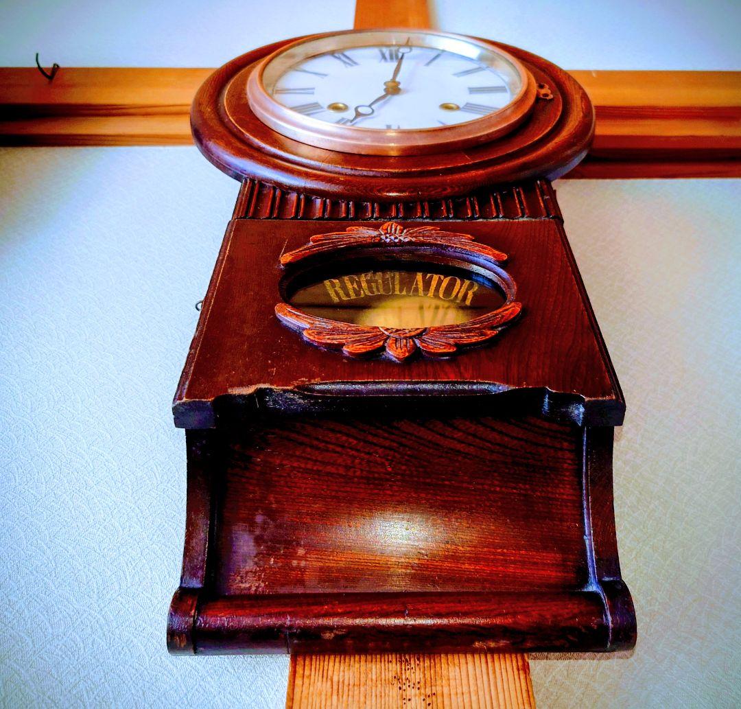 〈完動・美品〉頭丸巻物形ゼンマイ振り子時計　アンティーク古時計