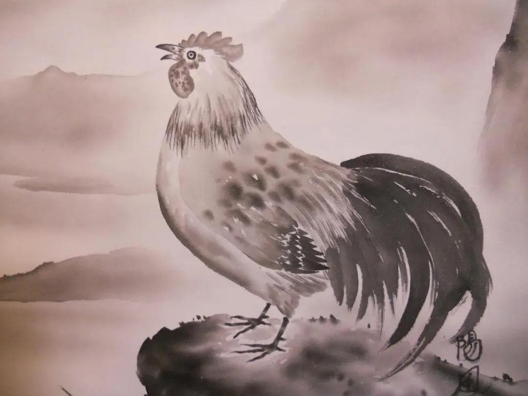 掛け軸 陽風 鶏 水墨 絹本 希少 軸装 茶道具 掛軸 美品 です。