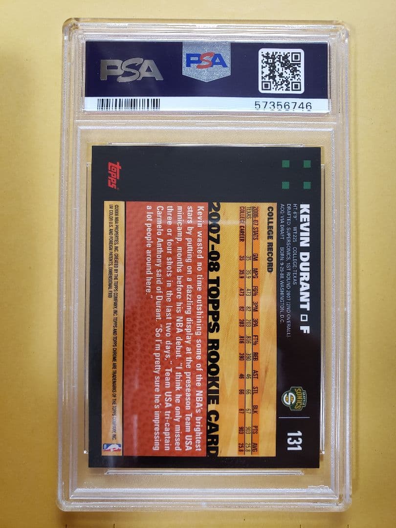 NBAカード ケビンデュラント 2007 トップスクローム ルーキー PSA9