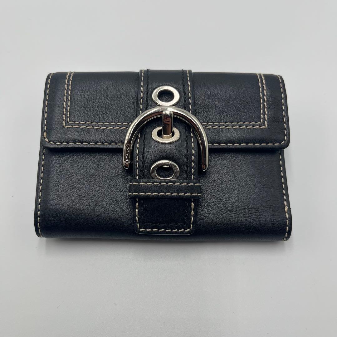 希少 コーチ 三つ折り財布 ソーホー ブラック コンパクトウォレット ベルト