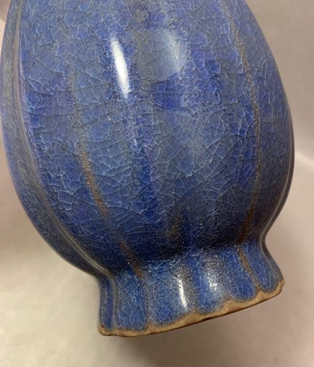 中国 青釉輪花口花入　u6210406