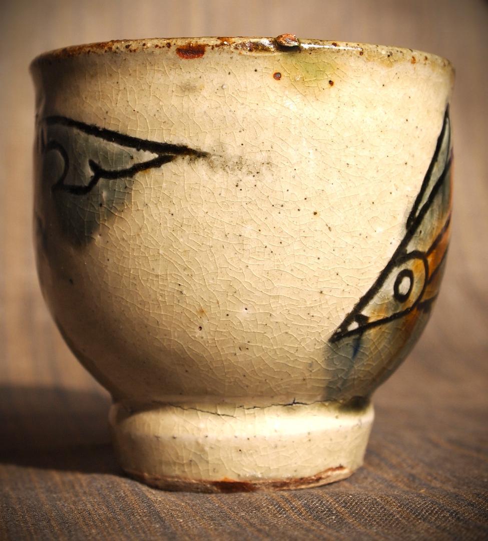 希少作★金城次郎【人間国宝】★壺屋焼き魚紋湯のみＡ★共箱・栞