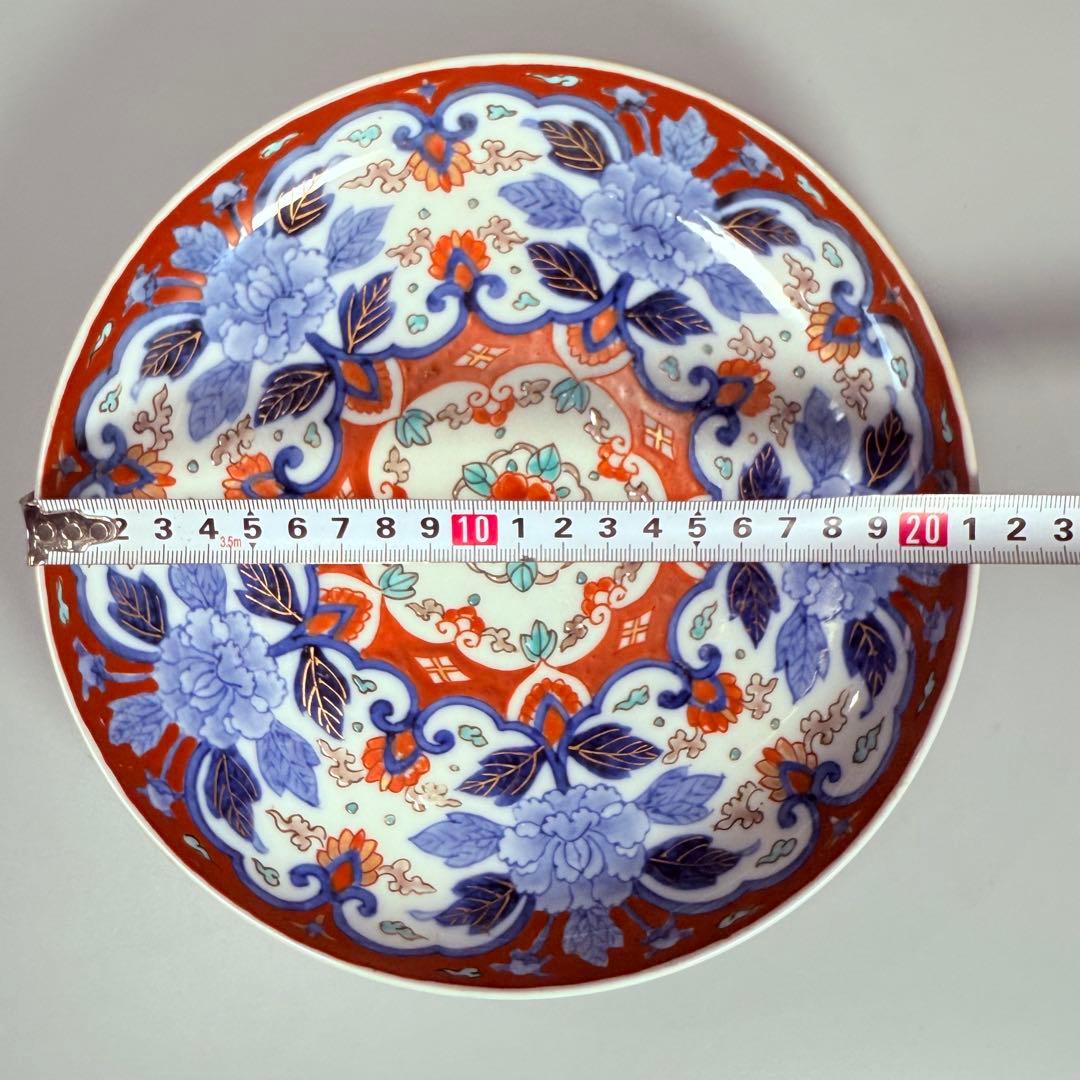 専用出品　明治期　蘭マーク無し「深川製」　赤絵花唐草七寸皿　希少品　深川忠次