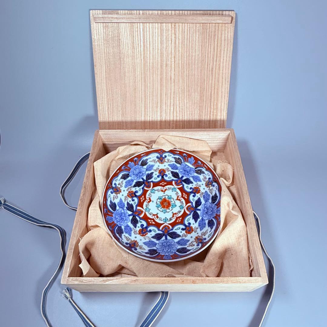 専用出品　明治期　蘭マーク無し「深川製」　赤絵花唐草七寸皿　希少品　深川忠次