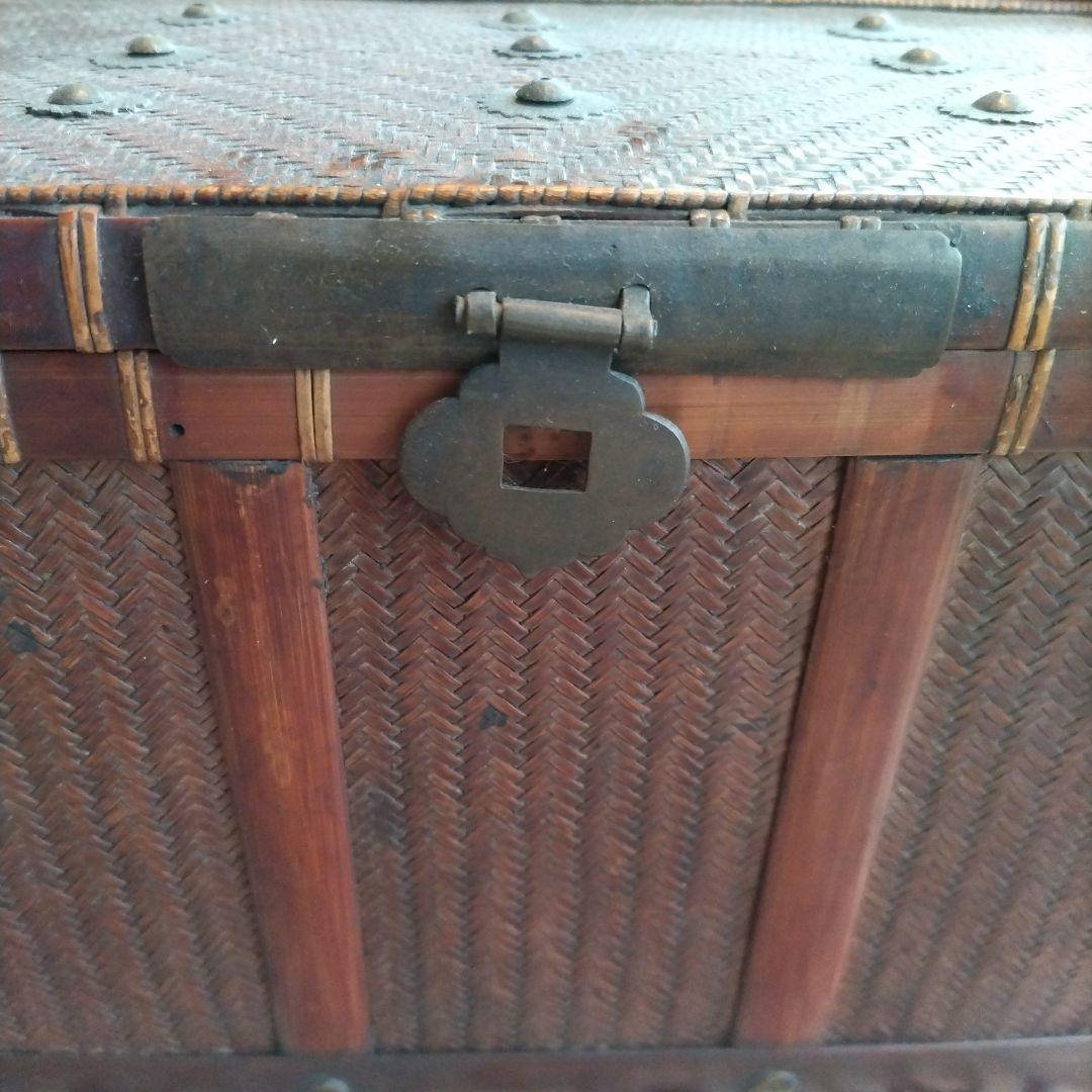 時代物 中国 持ち手付 籠 茶箱 茶道具 提籃 アンティーク