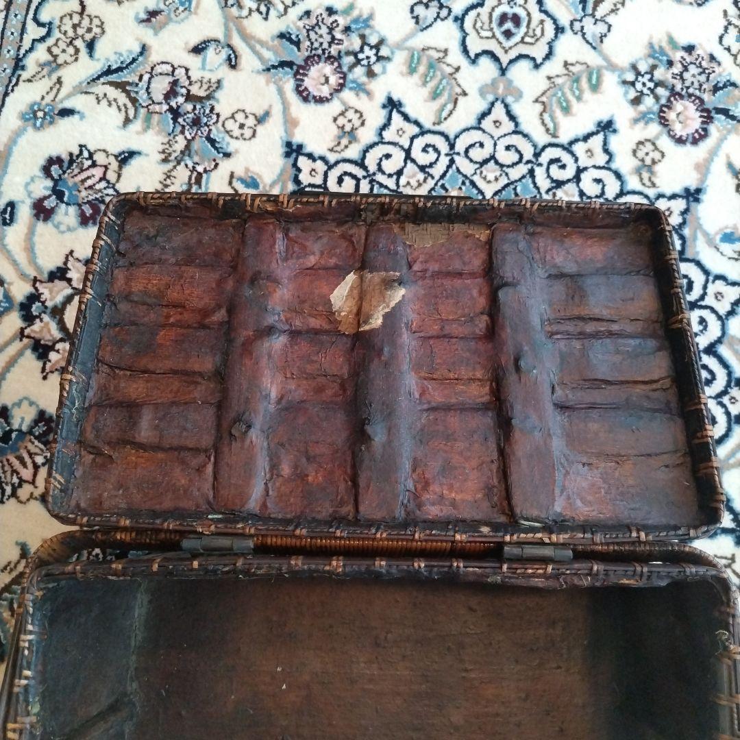 時代物 中国 持ち手付 籠 茶箱 茶道具 提籃 アンティーク