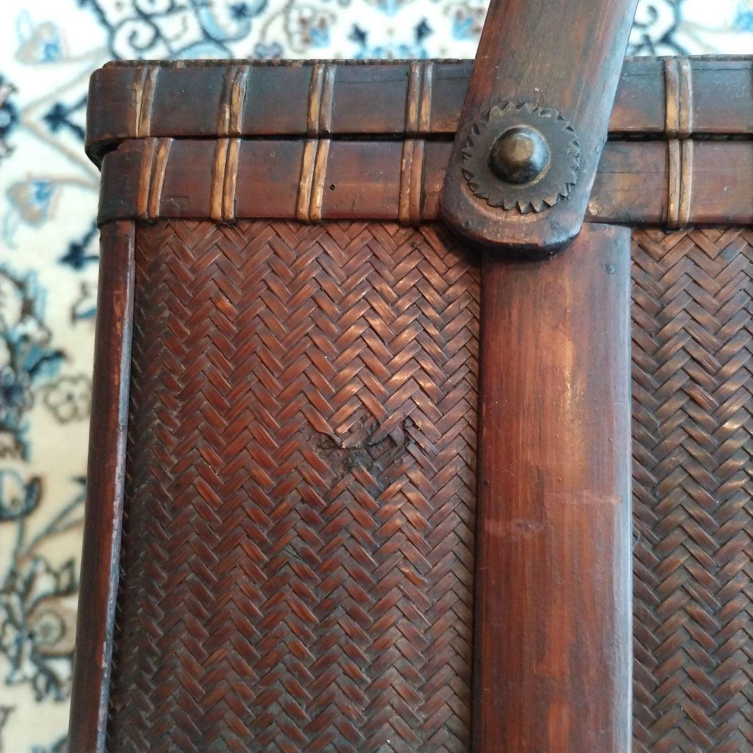 時代物 中国 持ち手付 籠 茶箱 茶道具 提籃 アンティーク