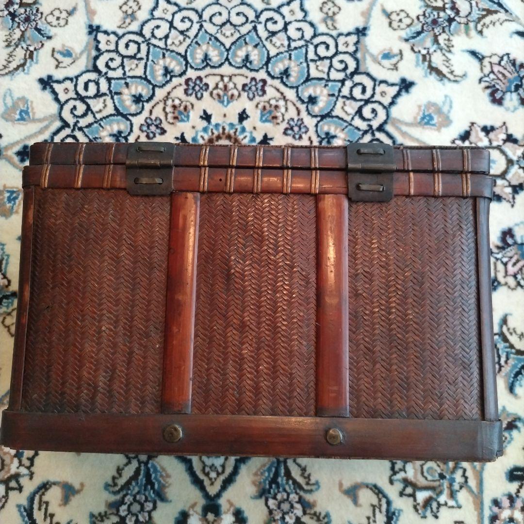 時代物 中国 持ち手付 籠 茶箱 茶道具 提籃 アンティーク