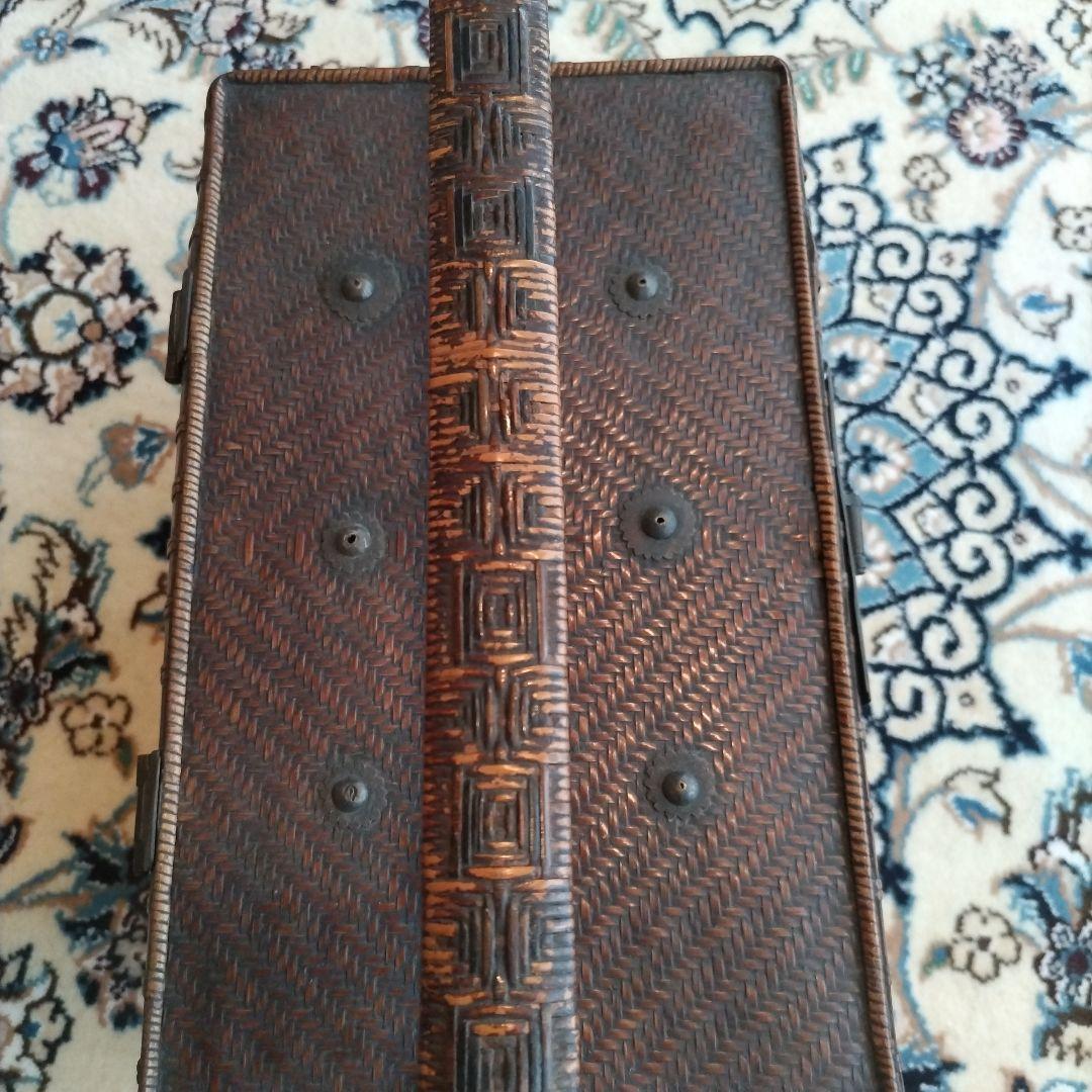 時代物 中国 持ち手付 籠 茶箱 茶道具 提籃 アンティーク