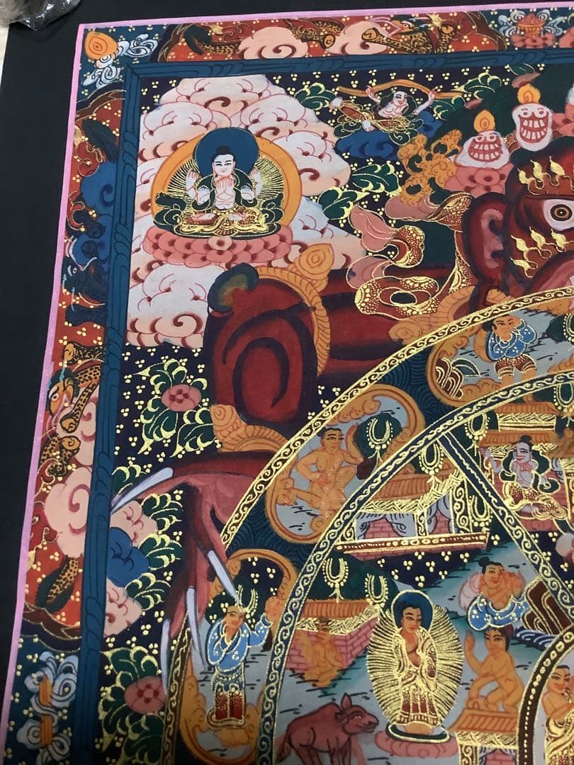 《 チベット密教　新品　1点物 》 手描き　曼荼羅　タンカ　六道輪廻　仏教　a3