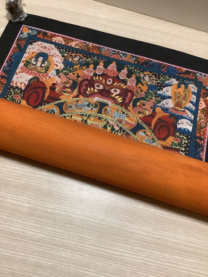 《 チベット密教　新品　1点物 》 手描き　曼荼羅　タンカ　六道輪廻　仏教　a3