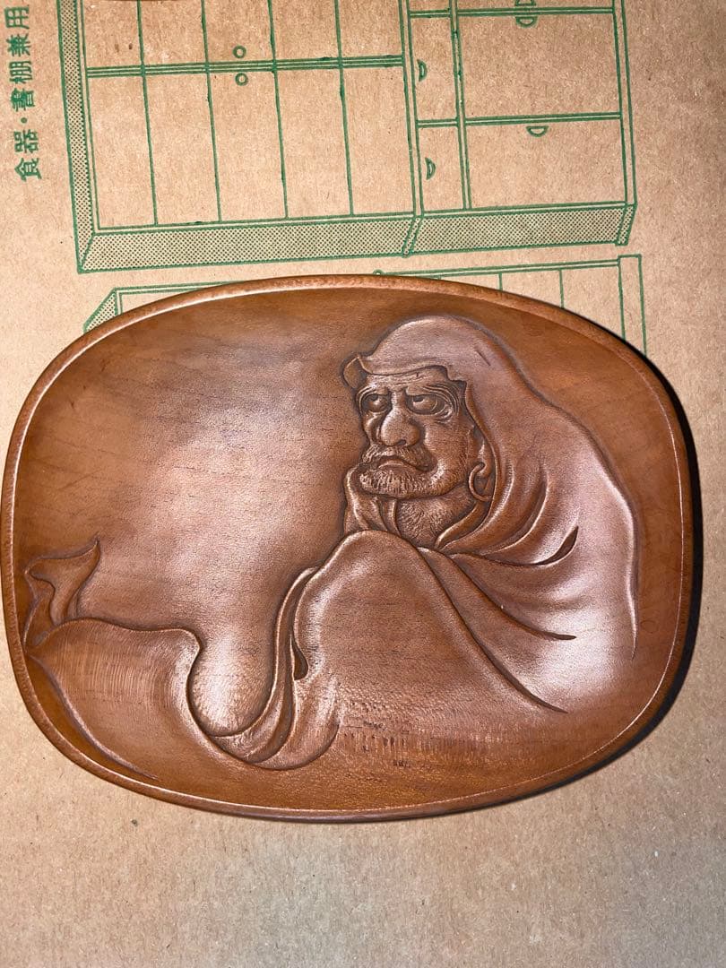 芳嶺　菓子皿　茶器　杉浦芳嶺　達磨？　木製 茶托 5枚　煎茶　彫刻