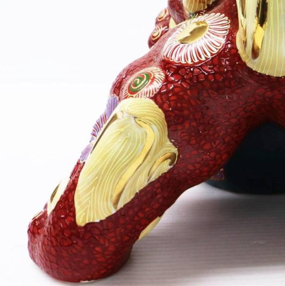 九谷焼 玉乗り獅子 双仙銘 開運 縁起置物 高さ約36cm 良好品 K6s147