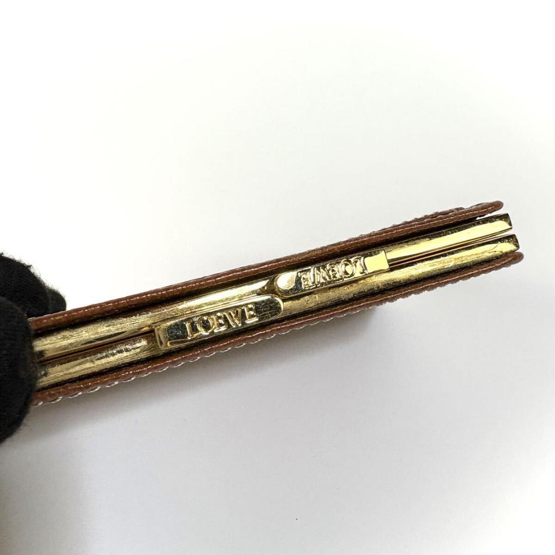 【美品】LOEWE レザー がま口  アナグラム キャメル ゴールド金具