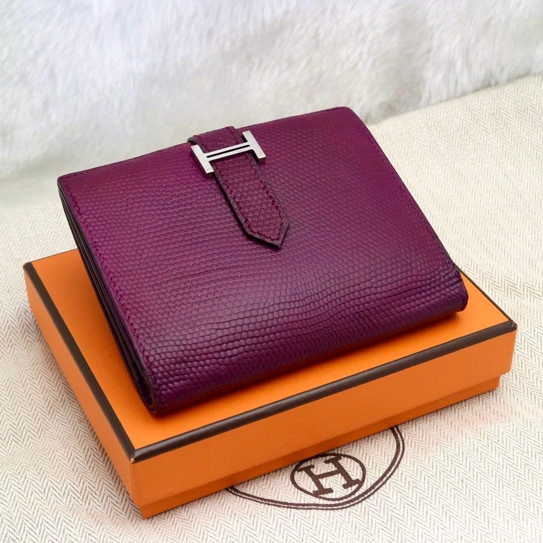 ✨新品同様✨HERMESベアンコンパクトリザード❤️二折財布♪パープル