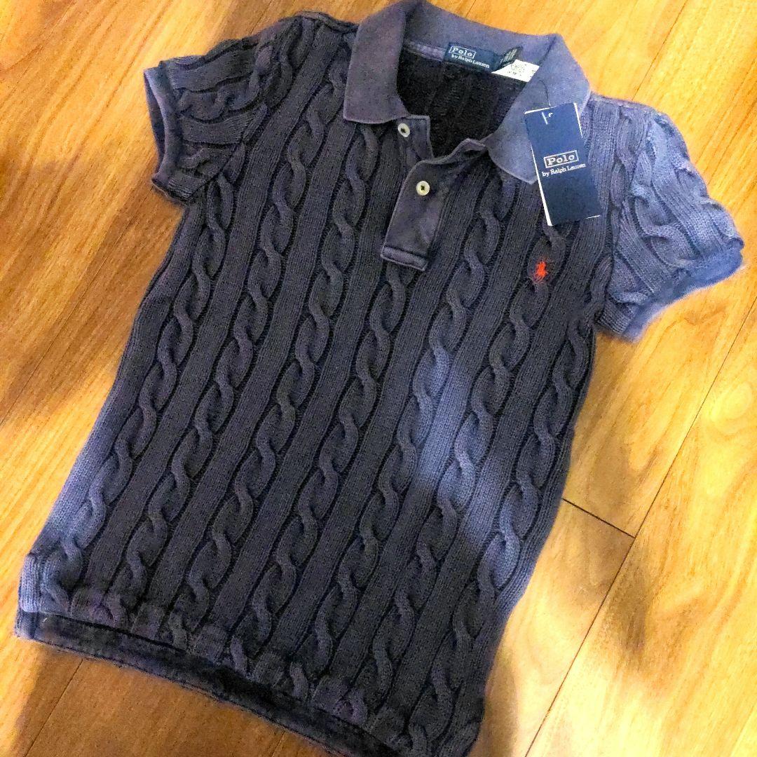 ラルフローレン　ケーブルニットポロシャツ　ネイビー　xs