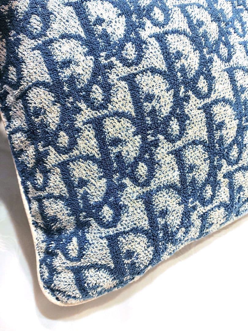 美品Diorディオール クッションカバートロッター柄ネイビー タオル生地