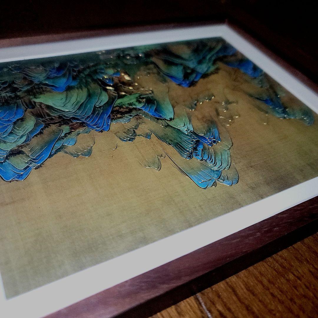 【開運美術品】銅師傅（TONGSHIFU）千里江山図額装 ブラックウォールナット