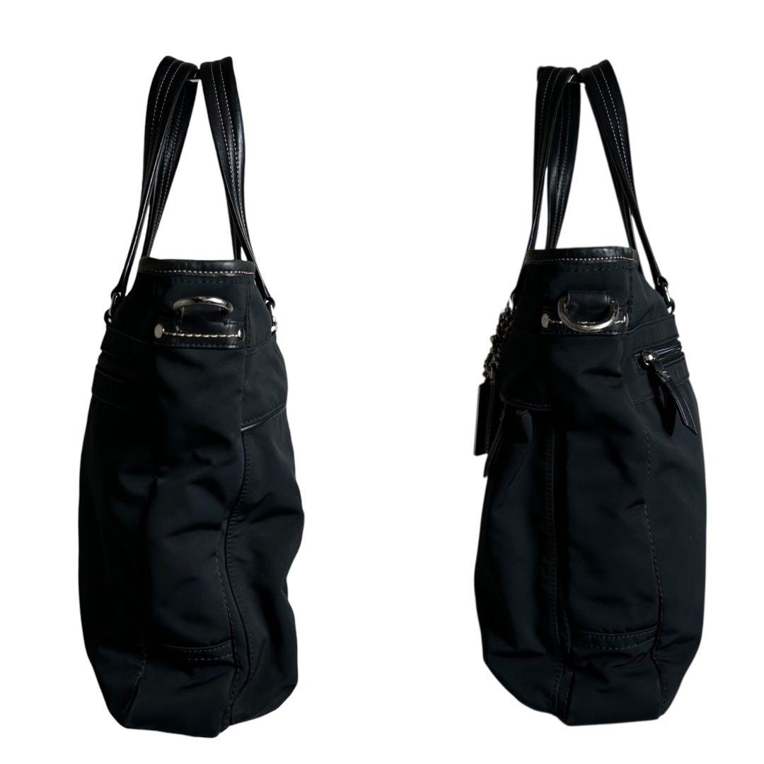 大容量　コーチ　2way ビジネスバッグ　ナイロン　レザー　ブラック