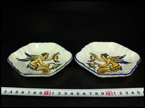 西洋骨董 阿蘭陀 菱皿 一対 時代物(K-A394)