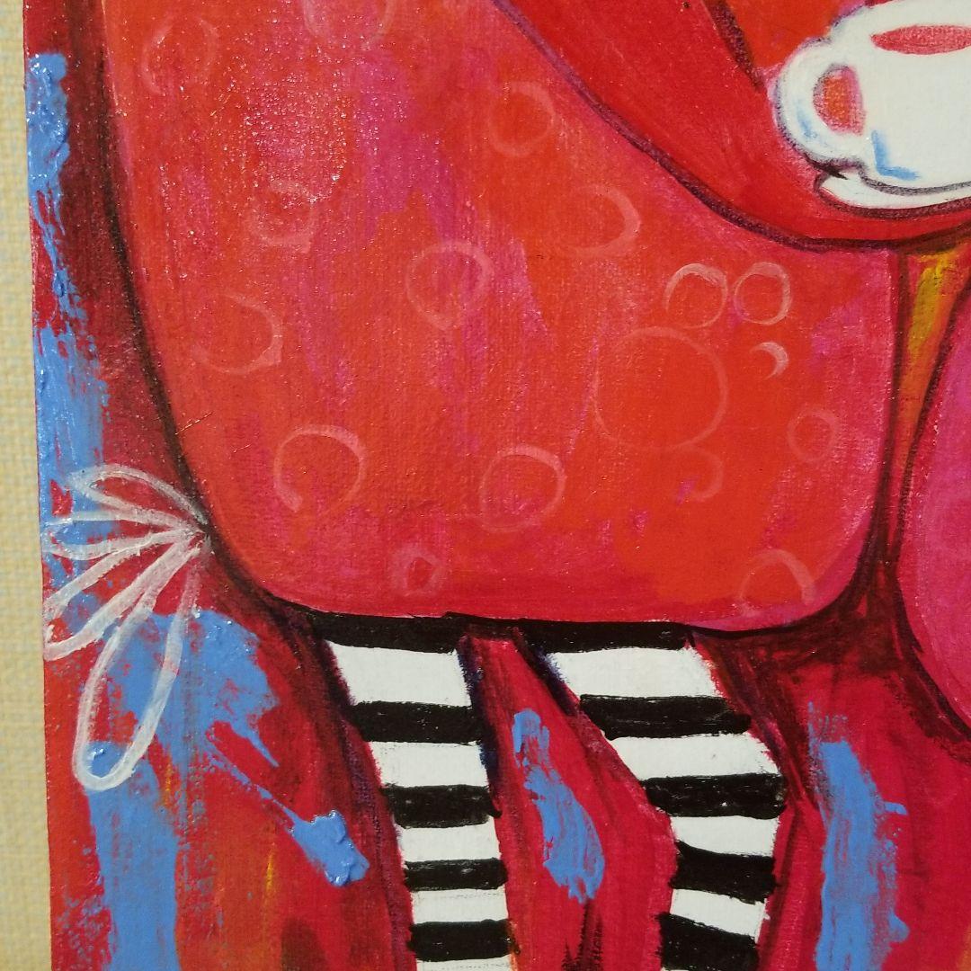 油絵　ロンロンロン　鳥の家族のティータイム