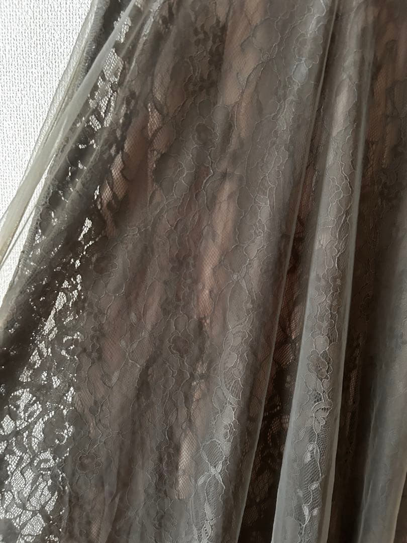LEJA ハイウエストチュールレースAラインワンピースドレス Mサイズ　グレー