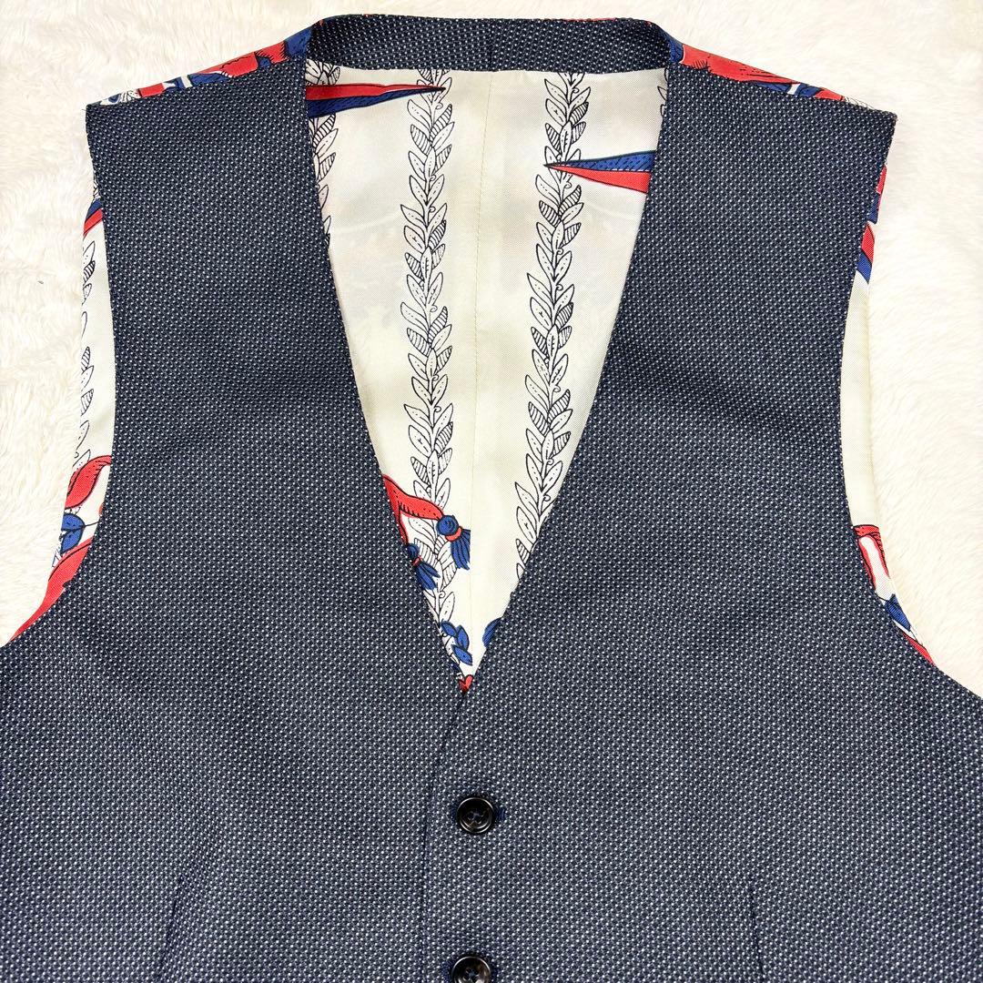 グッチ ジレ ベスト シルク100 ウール 切替 総柄 イタリア製 グレー 46