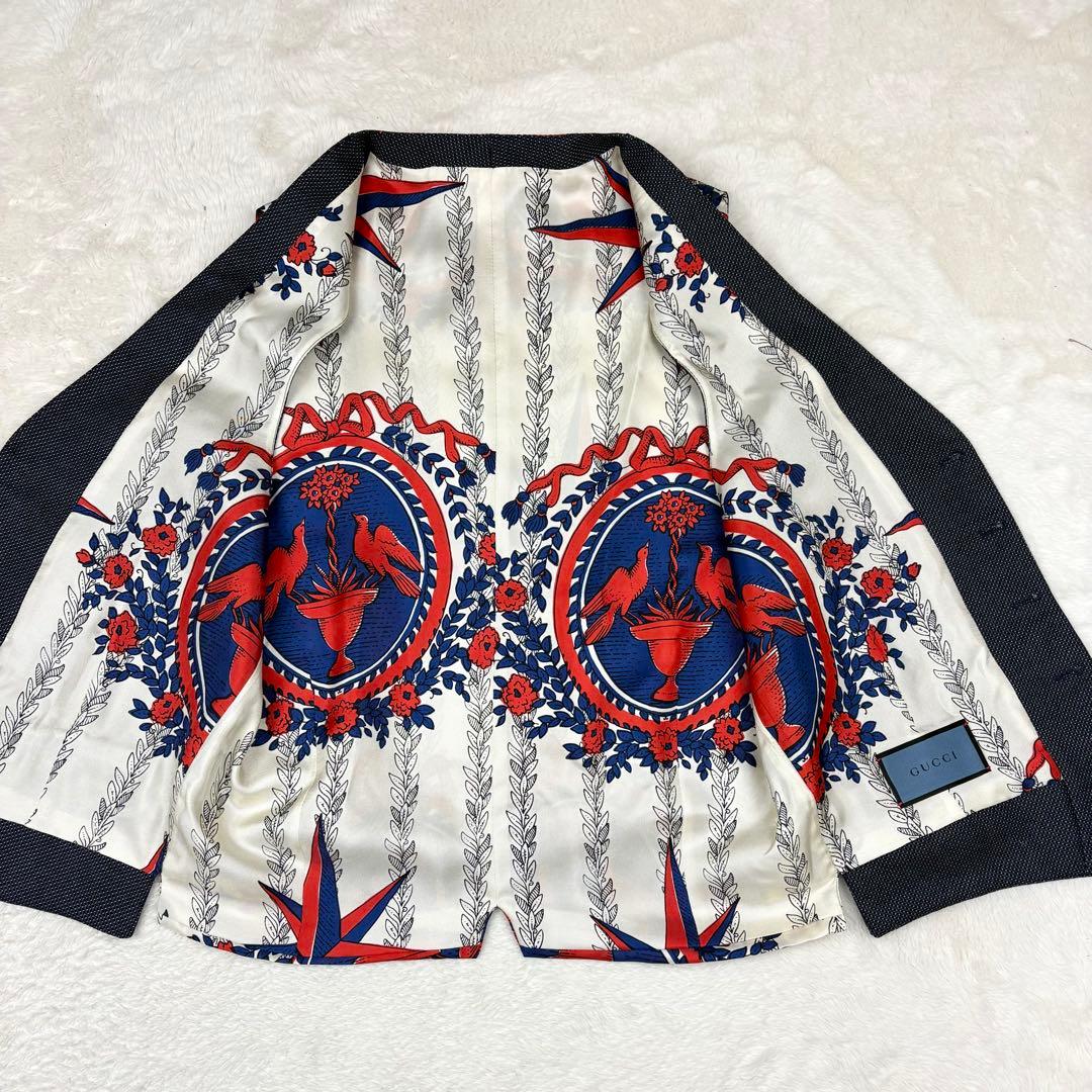 グッチ ジレ ベスト シルク100 ウール 切替 総柄 イタリア製 グレー 46