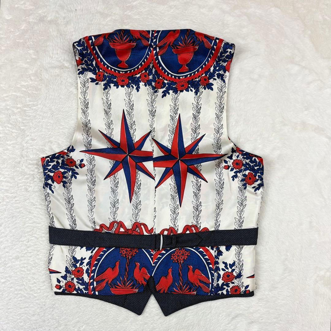 グッチ ジレ ベスト シルク100 ウール 切替 総柄 イタリア製 グレー 46